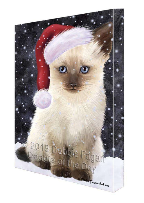 Let it Snow Christmas Holiday Siamese Cat Wearing Santa Hat Canvas Print Wall Art Décor CVS106757