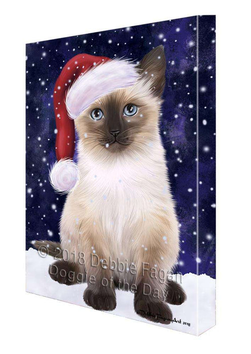 Let it Snow Christmas Holiday Siamese Cat Wearing Santa Hat Canvas Print Wall Art Décor CVS106766