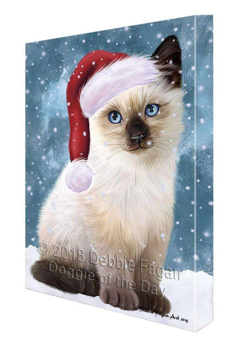 Let it Snow Christmas Holiday Siamese Cat Wearing Santa Hat Canvas Print Wall Art Décor CVS106775
