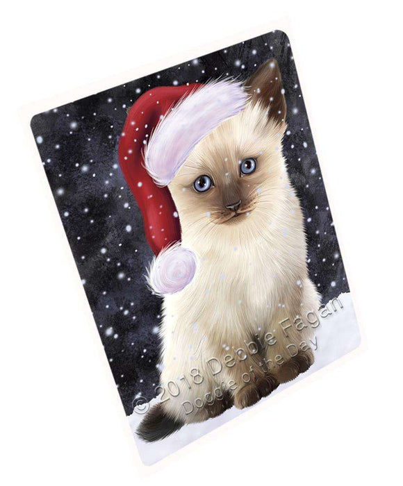 Let it Snow Christmas Holiday Siamese Cat Wearing Santa Hat Cutting Board C67413