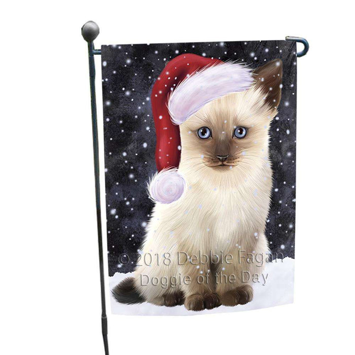 Let it Snow Christmas Holiday Siamese Cat Wearing Santa Hat Garden Flag GFLG54385