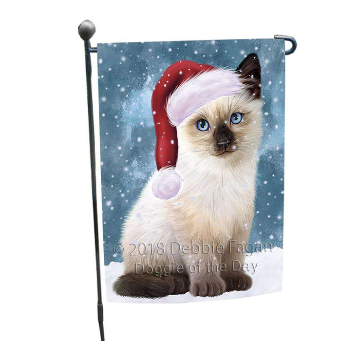 Let it Snow Christmas Holiday Siamese Cat Wearing Santa Hat Garden Flag GFLG54387