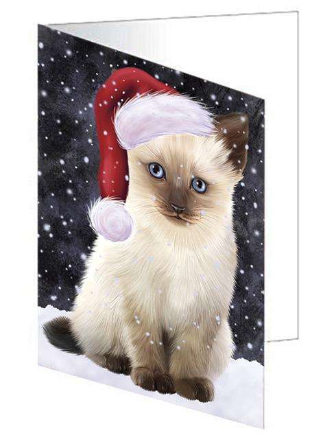 Let it Snow Christmas Holiday Siamese Cat Wearing Santa Hat Handmade Artwork Assorted Pets Greeting Cards and Note Cards with Envelopes for All Occasions and Holiday Seasons GCD66998