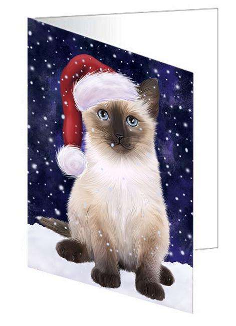 Let it Snow Christmas Holiday Siamese Cat Wearing Santa Hat Handmade Artwork Assorted Pets Greeting Cards and Note Cards with Envelopes for All Occasions and Holiday Seasons GCD67001