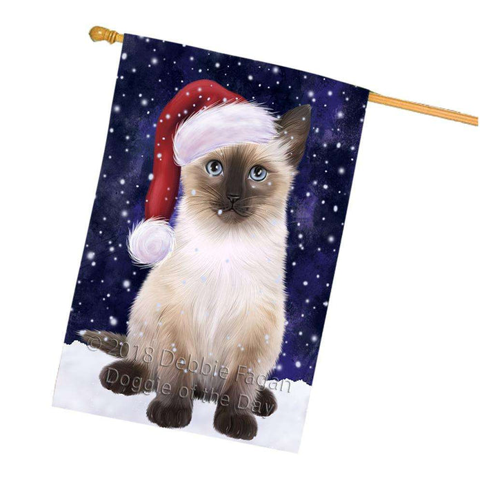 Let it Snow Christmas Holiday Siamese Cat Wearing Santa Hat House Flag FLG54522