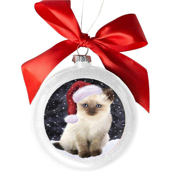 Let it Snow Christmas Holiday Siamese Cat White Round Ball Christmas Ornament WBSOR48964