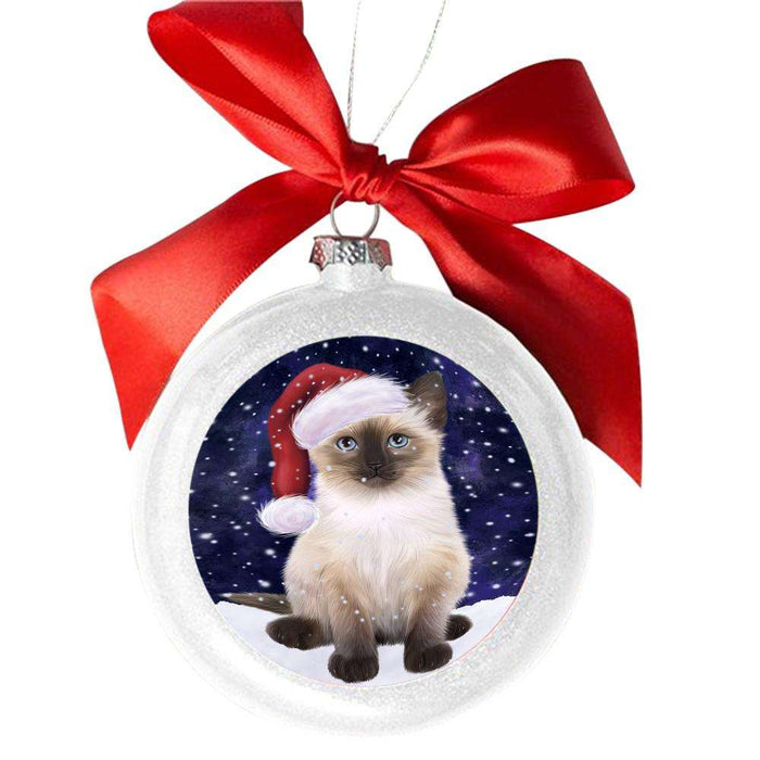 Let it Snow Christmas Holiday Siamese Cat White Round Ball Christmas Ornament WBSOR48965