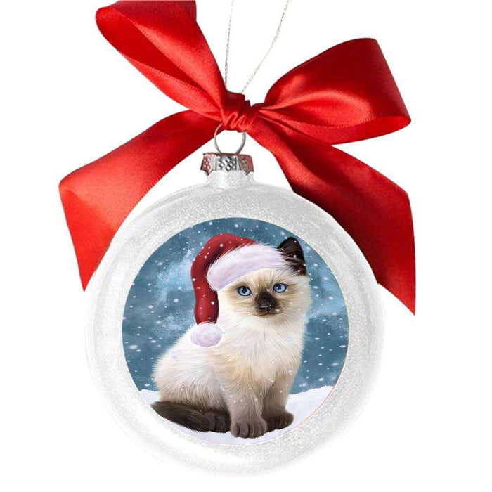Let it Snow Christmas Holiday Siamese Cat White Round Ball Christmas Ornament WBSOR48966