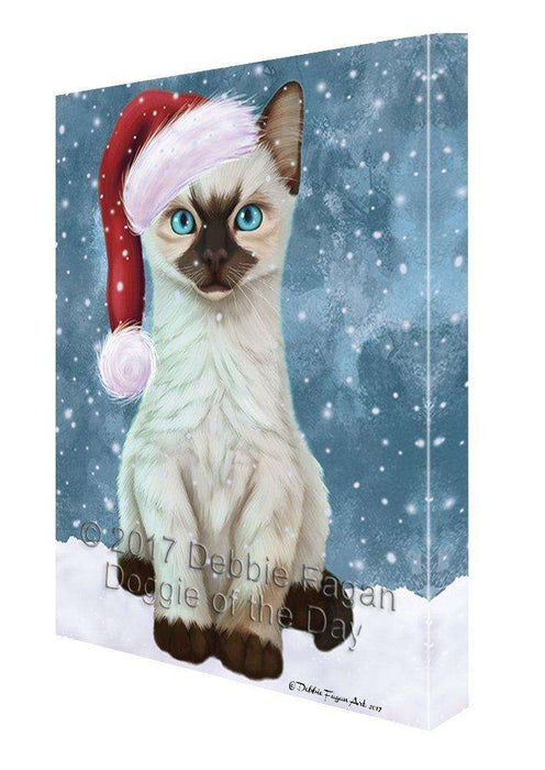 Let it Snow Christmas Holiday Siamese Kitten Cat Wearing Santa Hat Canvas Wall Art