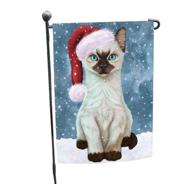 Let it Snow Christmas Holiday Siamese Kitten Cat Wearing Santa Hat Garden Flag