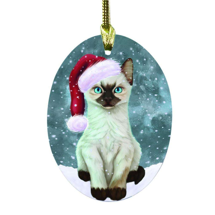 Let it Snow Christmas Holiday Siamese Kitten Oval Glass Christmas Ornament OGOR48722