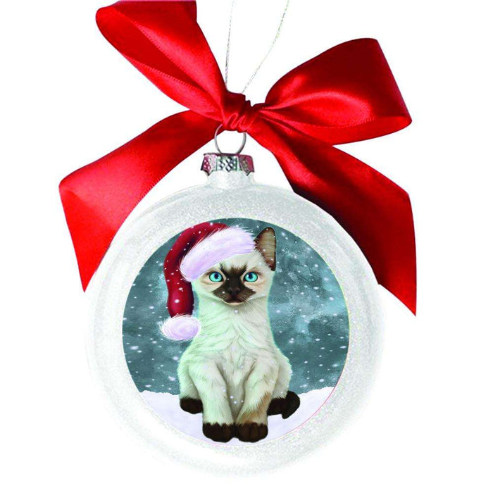 Let it Snow Christmas Holiday Siamese Kitten White Round Ball Christmas Ornament WBSOR48722