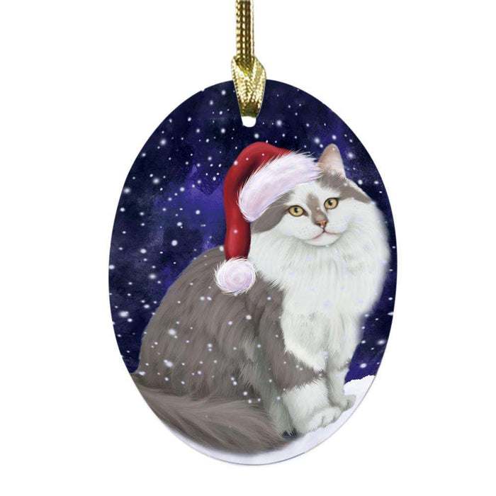 Let it Snow Christmas Holiday Siberian Cat Oval Glass Christmas Ornament OGOR48724