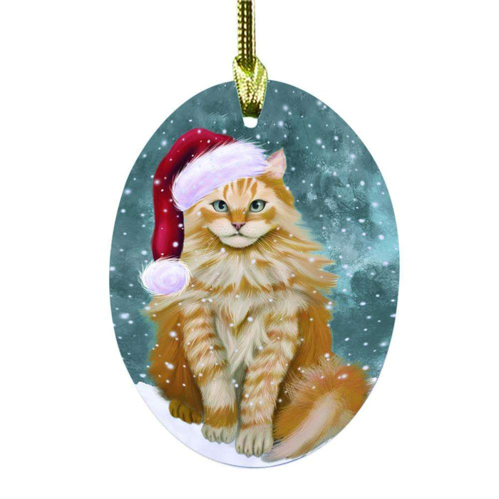 Let it Snow Christmas Holiday Siberian Cat Oval Glass Christmas Ornament OGOR48726