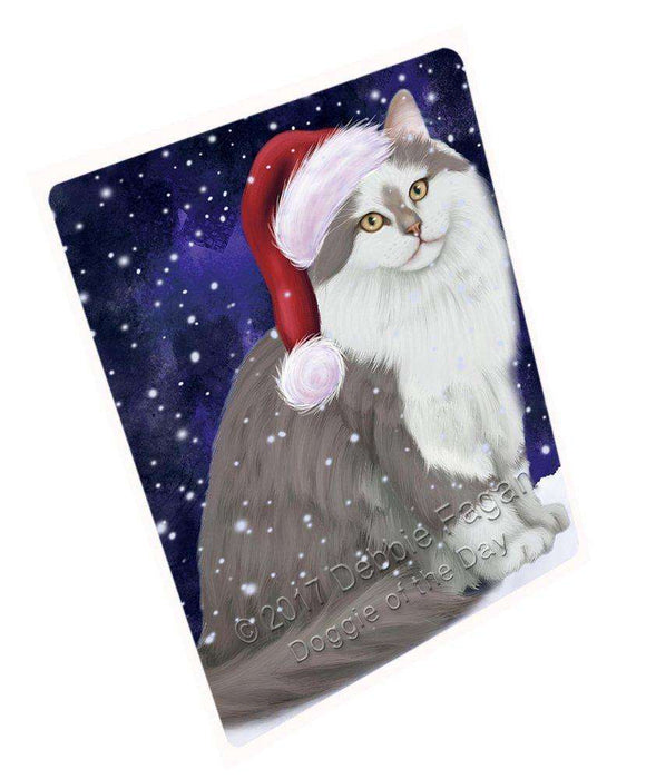 Let it Snow Christmas Holiday Siberian Cat Wearing Santa Hat Art Portrait Print Woven Throw Sherpa Plush Fleece Blanket D054