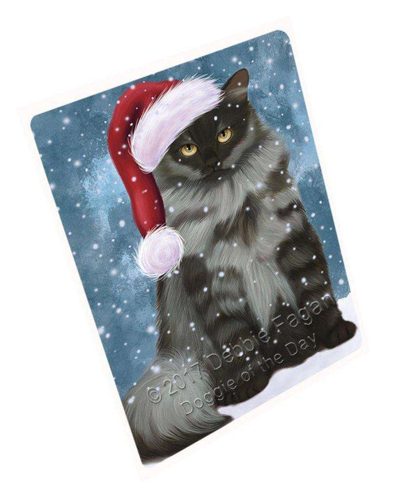 Let it Snow Christmas Holiday Siberian Cat Wearing Santa Hat Art Portrait Print Woven Throw Sherpa Plush Fleece Blanket D055