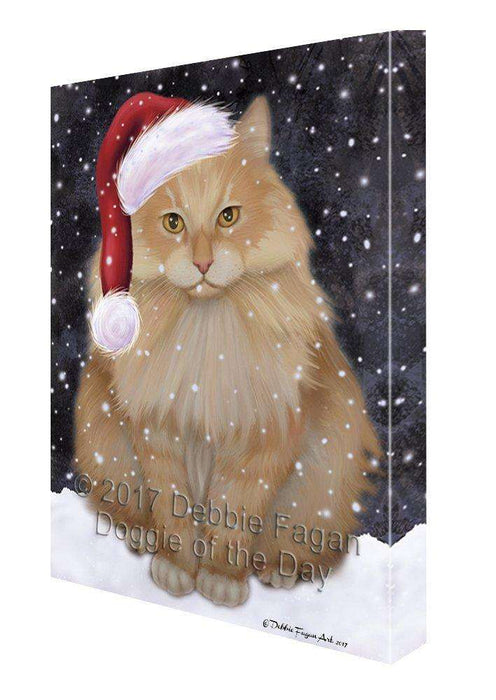 Let it Snow Christmas Holiday Siberian Cat Wearing Santa Hat Canvas Wall Art