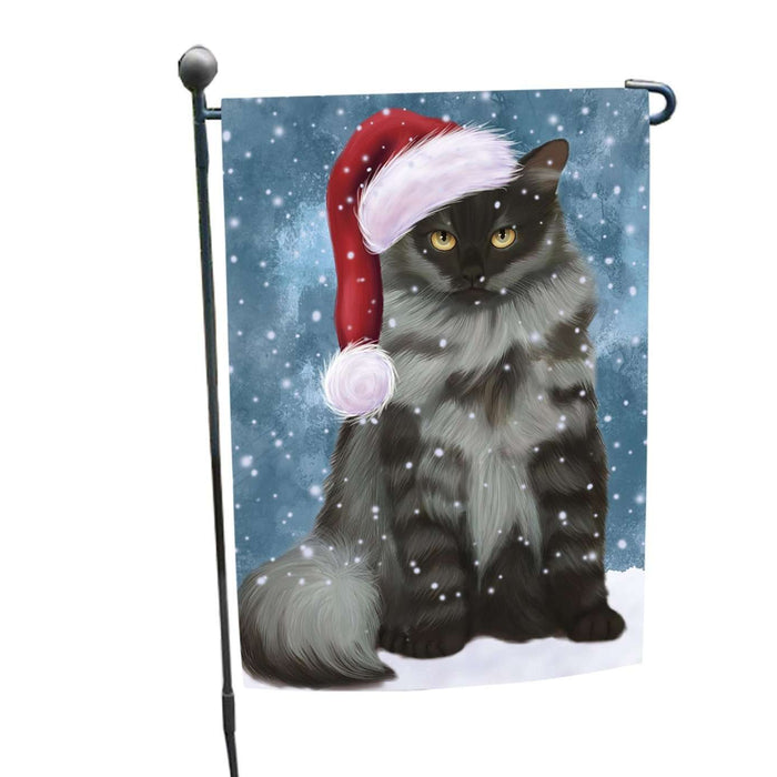 Let it Snow Christmas Holiday Siberian Cat Wearing Santa Hat Garden Flag FLG055