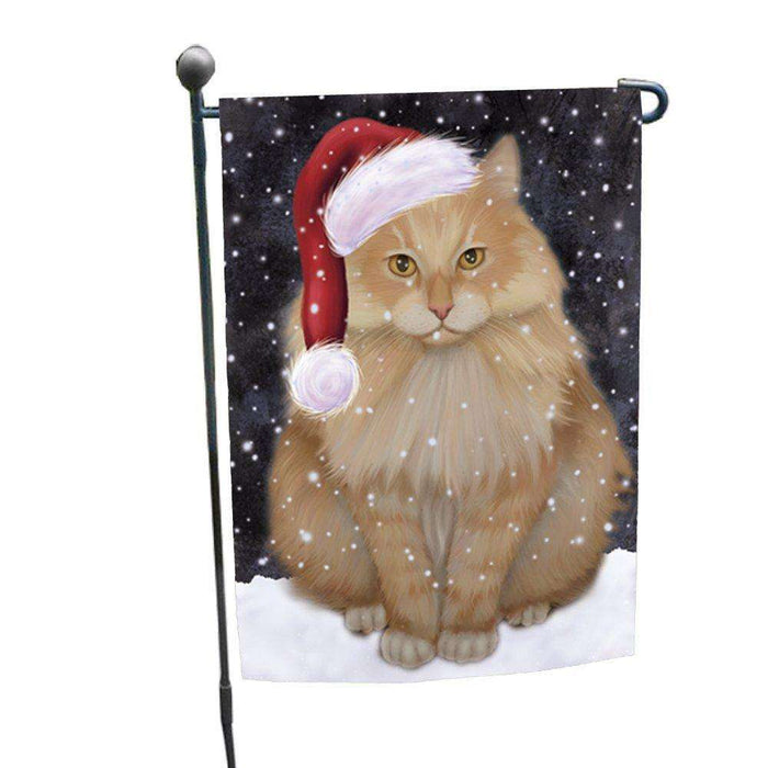 Let it Snow Christmas Holiday Siberian Cat Wearing Santa Hat Garden Flag