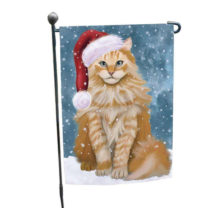 Let it Snow Christmas Holiday Siberian Cat Wearing Santa Hat Garden Flag