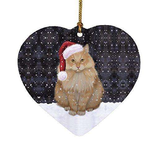 Let it Snow Christmas Holiday Siberian Cat Wearing Santa Hat Heart Ornament D240