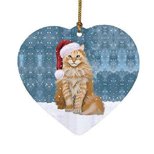 Let it Snow Christmas Holiday Siberian Cat Wearing Santa Hat Heart Ornament D241