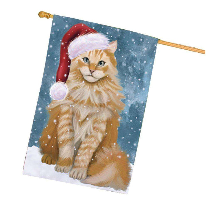 Let it Snow Christmas Holiday Siberian Cat Wearing Santa Hat House Flag