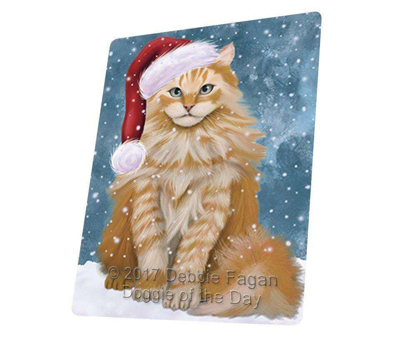 Let it Snow Christmas Holiday Siberian Cat Wearing Santa Hat Tempered Cutting Board