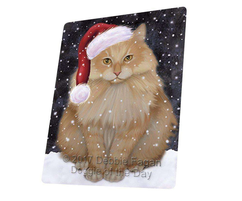 Let it Snow Christmas Holiday Siberian Cat Wearing Santa Hat Tempered Cutting Board