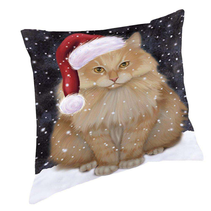 Let it Snow Christmas Holiday Siberian Cat Wearing Santa Hat Throw Pillow D398