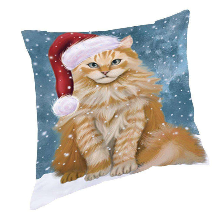Let it Snow Christmas Holiday Siberian Cat Wearing Santa Hat Throw Pillow D399