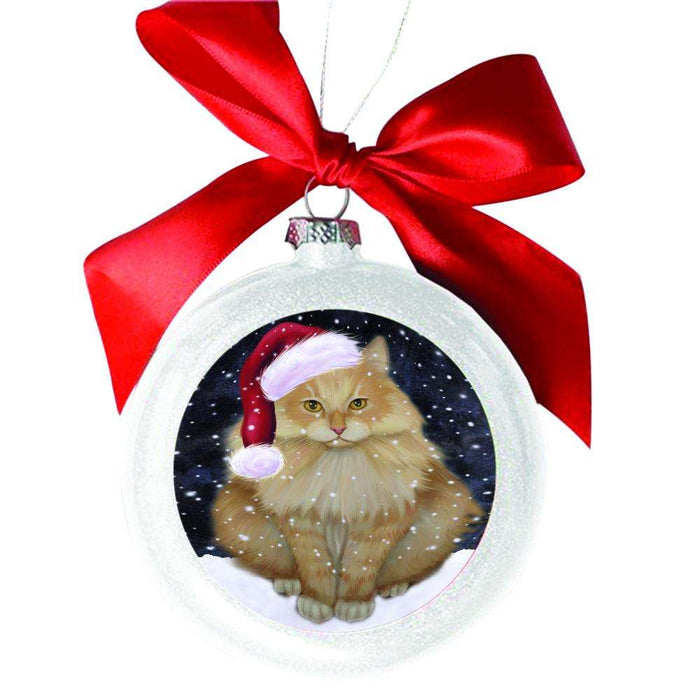 Let it Snow Christmas Holiday Siberian Cat White Round Ball Christmas Ornament WBSOR48723
