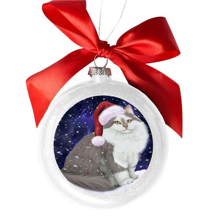 Let it Snow Christmas Holiday Siberian Cat White Round Ball Christmas Ornament WBSOR48724