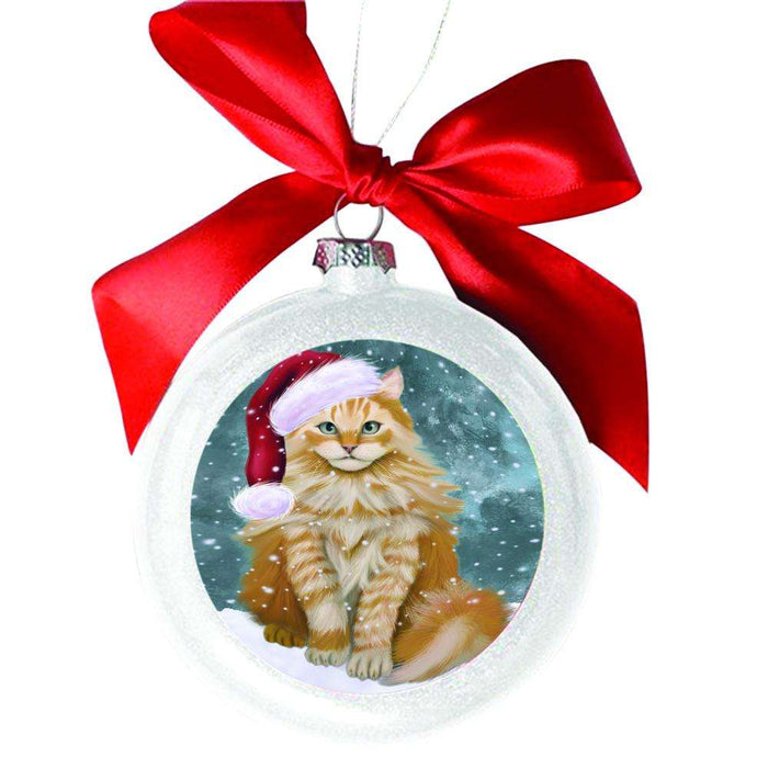 Let it Snow Christmas Holiday Siberian Cat White Round Ball Christmas Ornament WBSOR48726