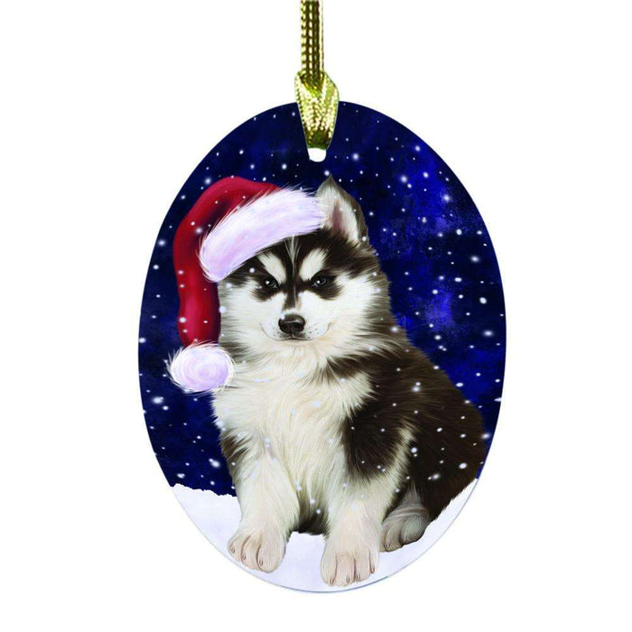 Let it Snow Christmas Holiday Siberian Husky Dog Oval Glass Christmas Ornament OGOR48728