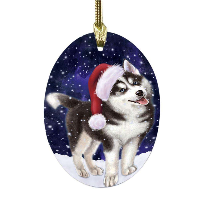 Let it Snow Christmas Holiday Siberian Husky Dog Oval Glass Christmas Ornament OGOR48729