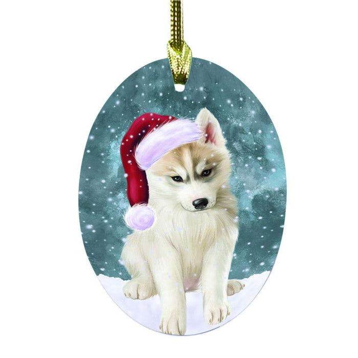 Let it Snow Christmas Holiday Siberian Husky Dog Oval Glass Christmas Ornament OGOR48730