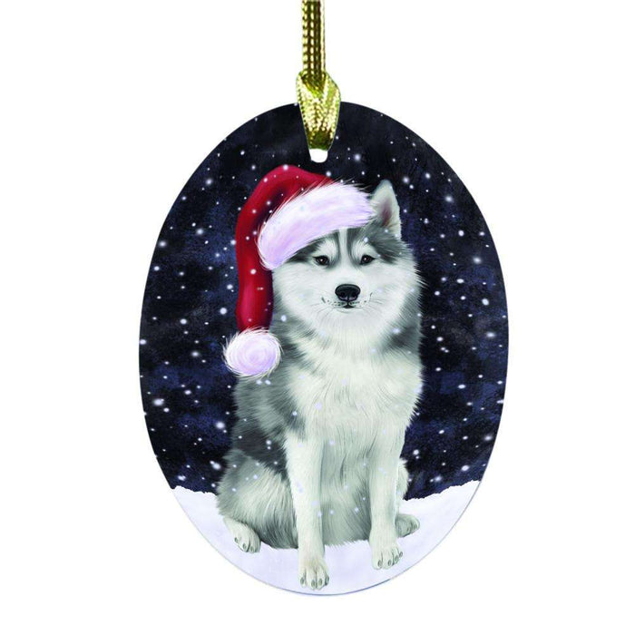 Let it Snow Christmas Holiday Siberian Husky Dog Oval Glass Christmas Ornament OGOR48731