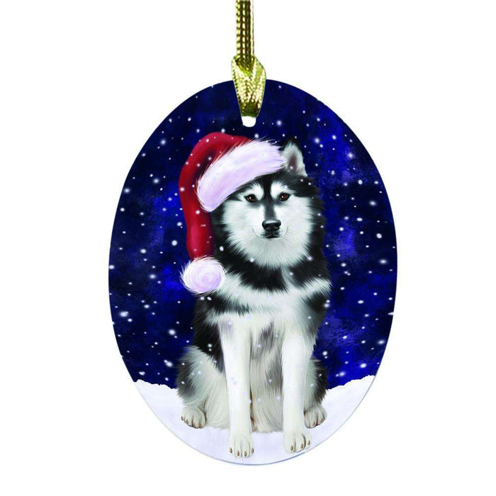 Let it Snow Christmas Holiday Siberian Husky Dog Oval Glass Christmas Ornament OGOR48732