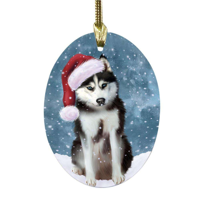 Let it Snow Christmas Holiday Siberian Husky Dog Oval Glass Christmas Ornament OGOR48733