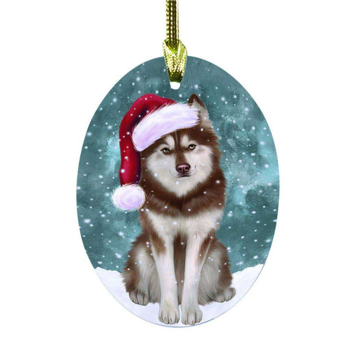 Let it Snow Christmas Holiday Siberian Husky Dog Oval Glass Christmas Ornament OGOR48734
