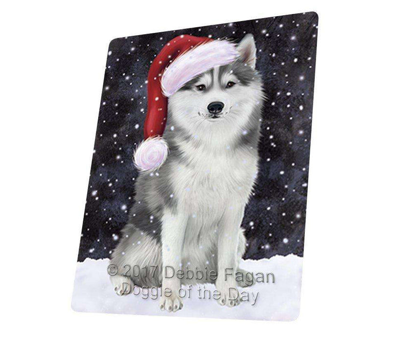 Let it Snow Christmas Holiday Siberian Husky Dog Wearing Santa Hat Art Portrait Print Woven Throw Sherpa Plush Fleece Blanket D034