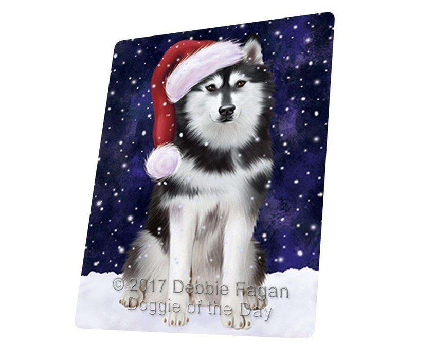 Let it Snow Christmas Holiday Siberian Husky Dog Wearing Santa Hat Art Portrait Print Woven Throw Sherpa Plush Fleece Blanket D035