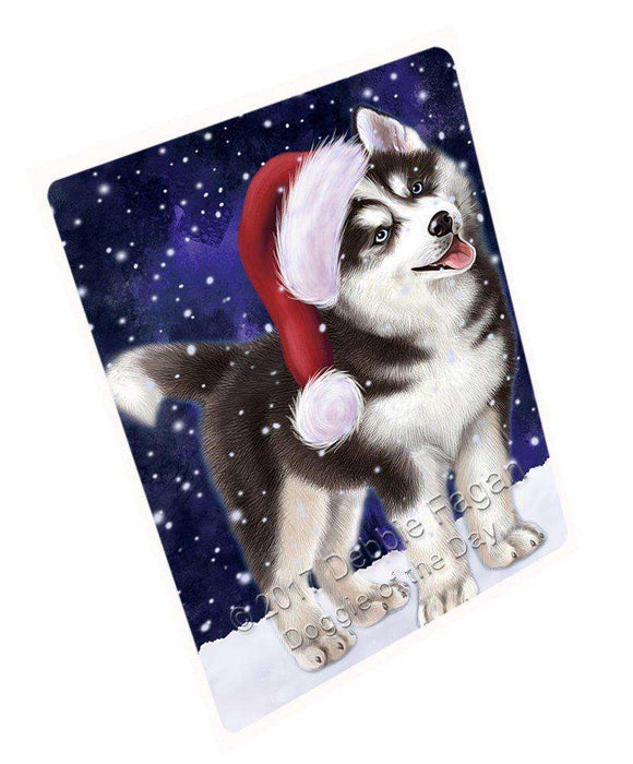 Let it Snow Christmas Holiday Siberian Husky Dog Wearing Santa Hat Art Portrait Print Woven Throw Sherpa Plush Fleece Blanket D056