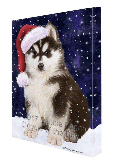 Let it Snow Christmas Holiday Siberian Husky Dog Wearing Santa Hat Canvas Wall Art