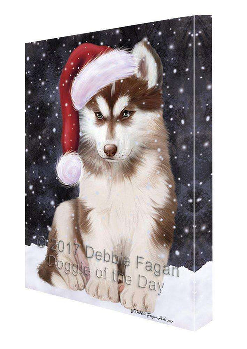 Let it Snow Christmas Holiday Siberian Husky Dog Wearing Santa Hat Canvas Wall Art
