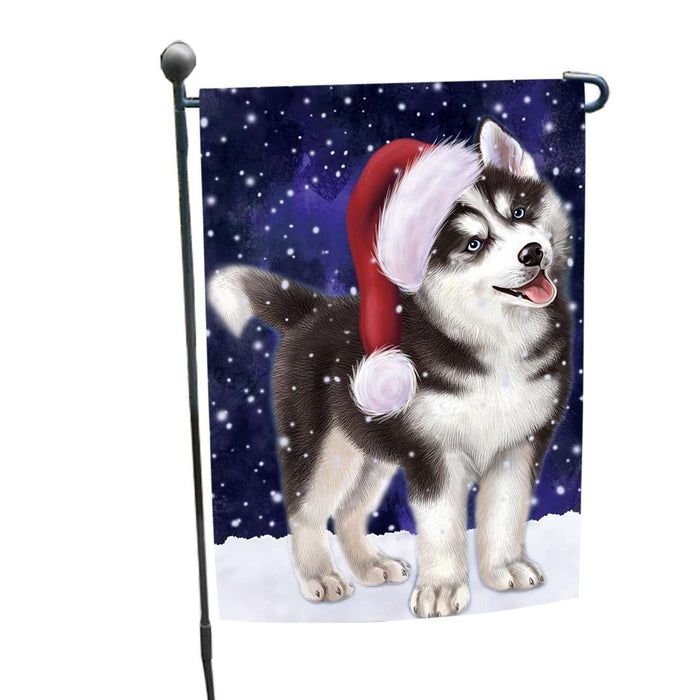 Let it Snow Christmas Holiday Siberian Husky Dog Wearing Santa Hat Garden Flag FLG056