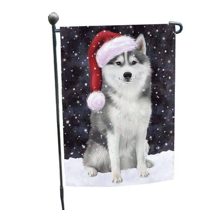Let it Snow Christmas Holiday Siberian Husky Dog Wearing Santa Hat Garden Flag GF218