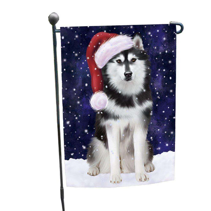 Let it Snow Christmas Holiday Siberian Husky Dog Wearing Santa Hat Garden Flag GF219