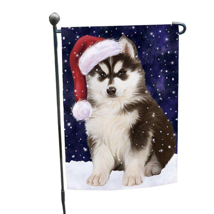 Let it Snow Christmas Holiday Siberian Husky Dog Wearing Santa Hat Garden Flag